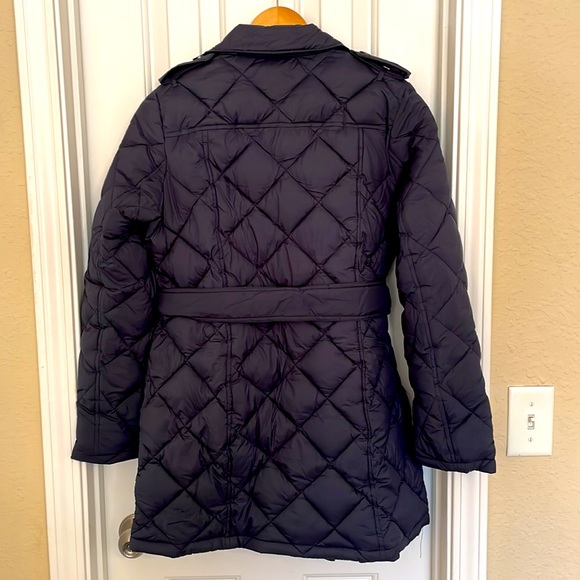 Sam Edelman Navy Double Breasted Belted Quilted Trench Coat Women’s Medium NWT - Picture 2 of 3